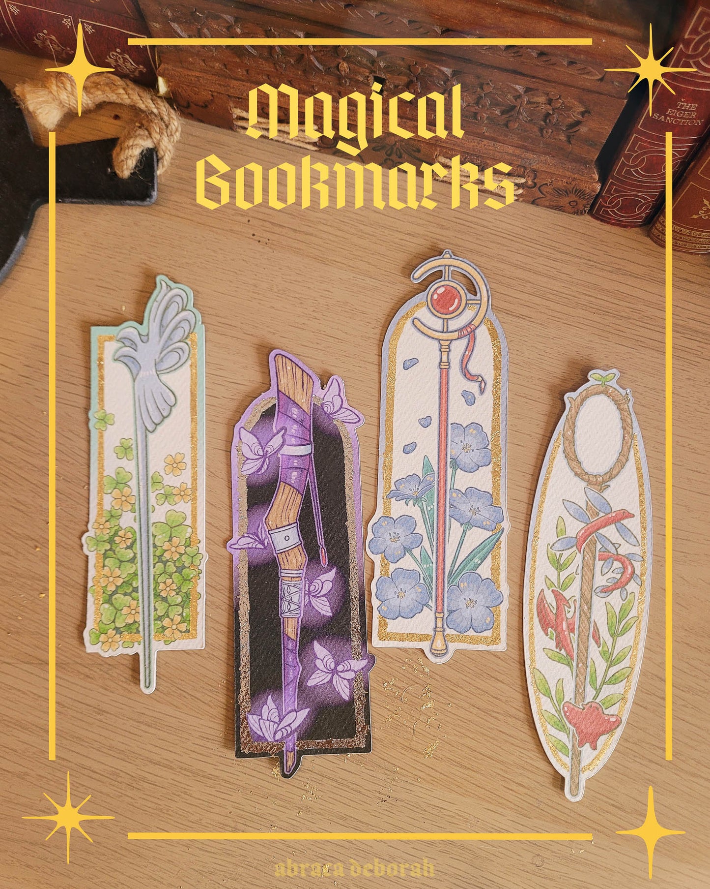 🦋 blue flowers foil bookmark