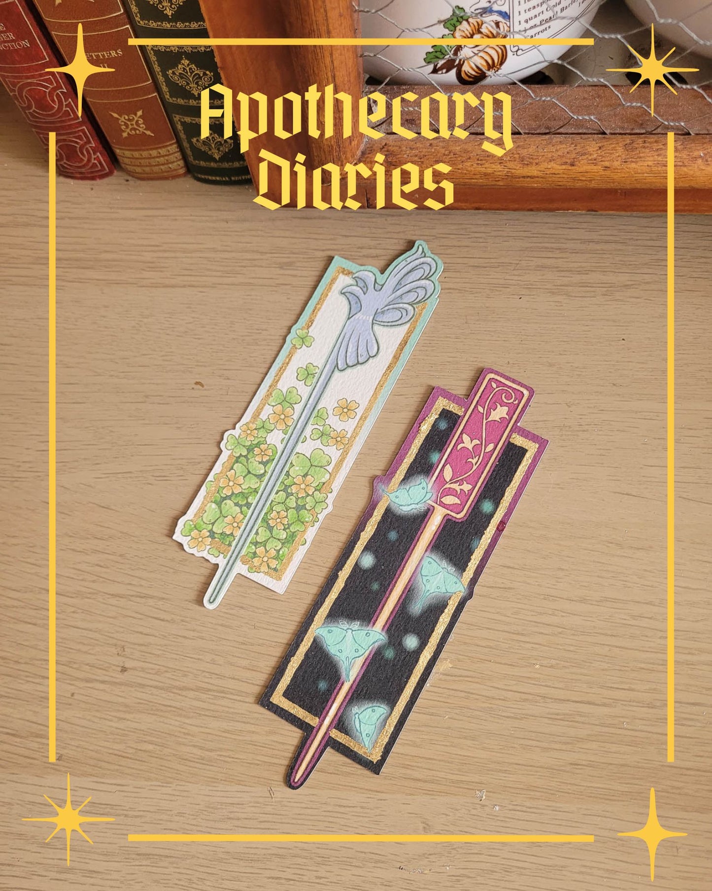 🍵 floral hairpin luna moths foil bookmark