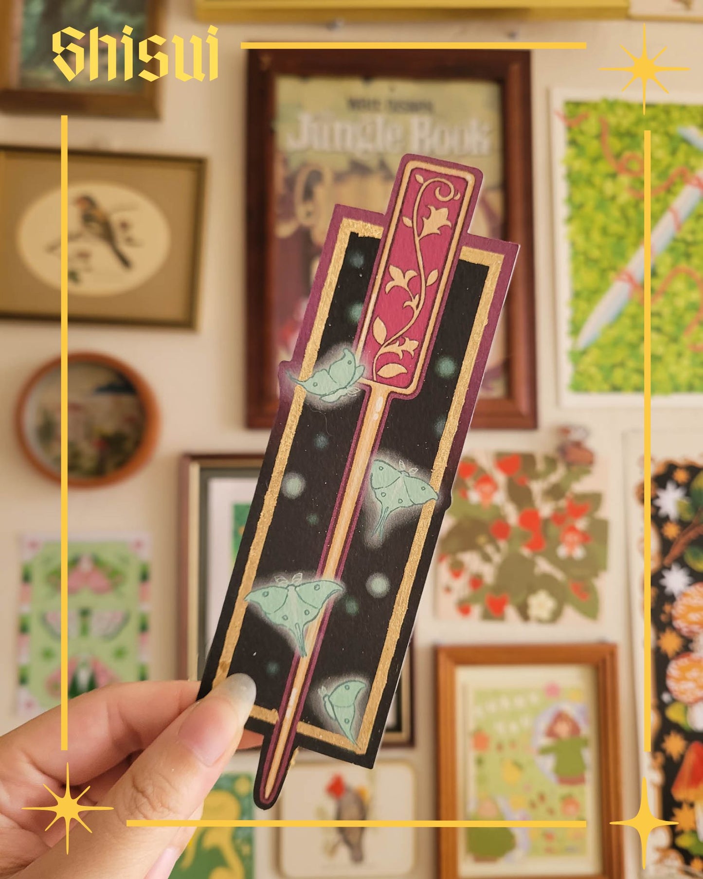 🍵 floral hairpin luna moths foil bookmark