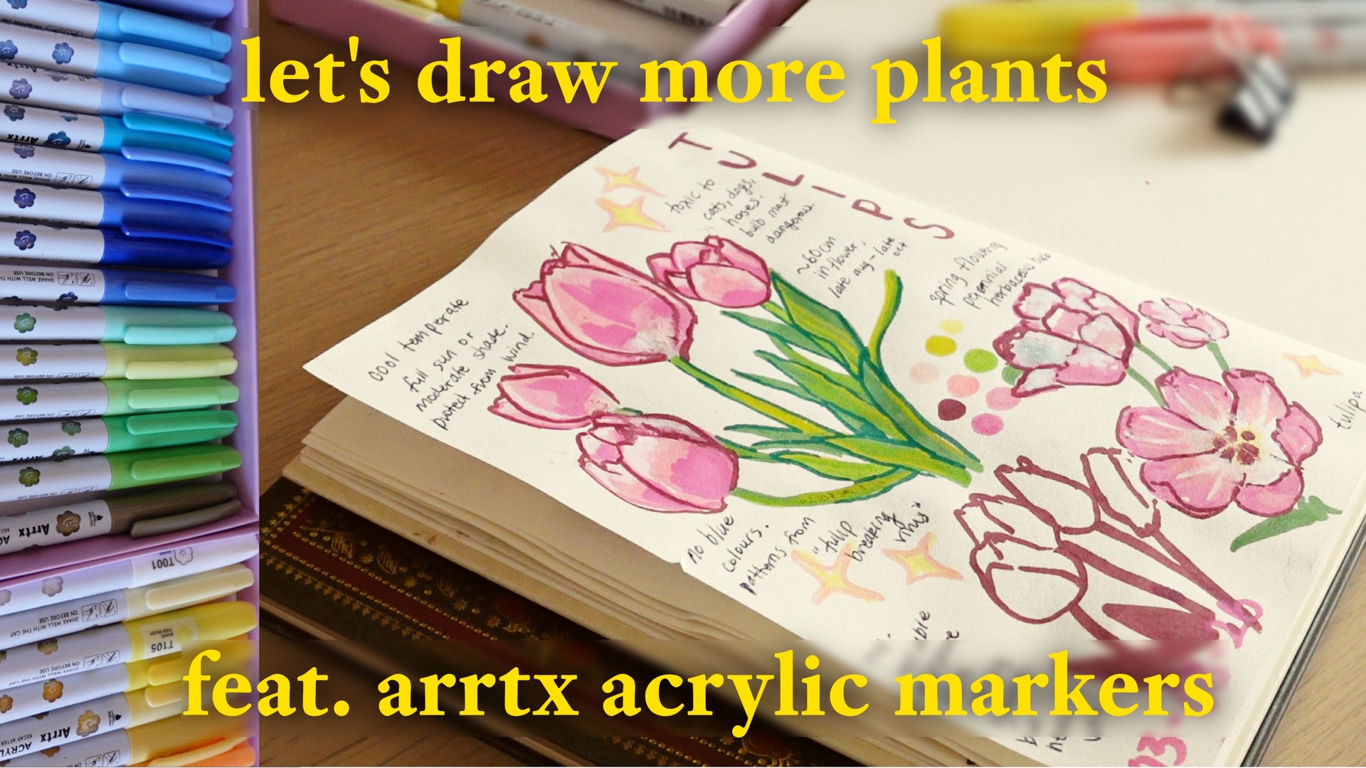 Load video: YouTube video from Abracadeborah - 🌷 learning to use acrylic markers &amp; adding entries into my plant sketchbook